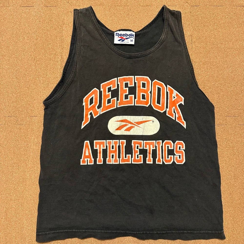 Reebok Tank Top Mens M Black Vintage Athletics 90s Made in USA Graphic Muscle T